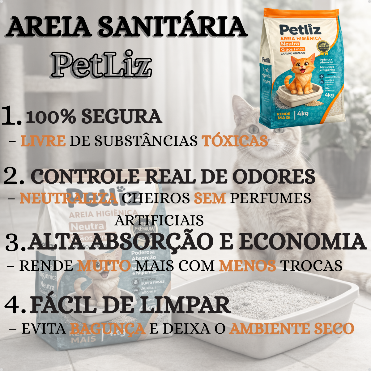 Areia Higiênica Petliz para Gatos – 4 kg - Imagem 4