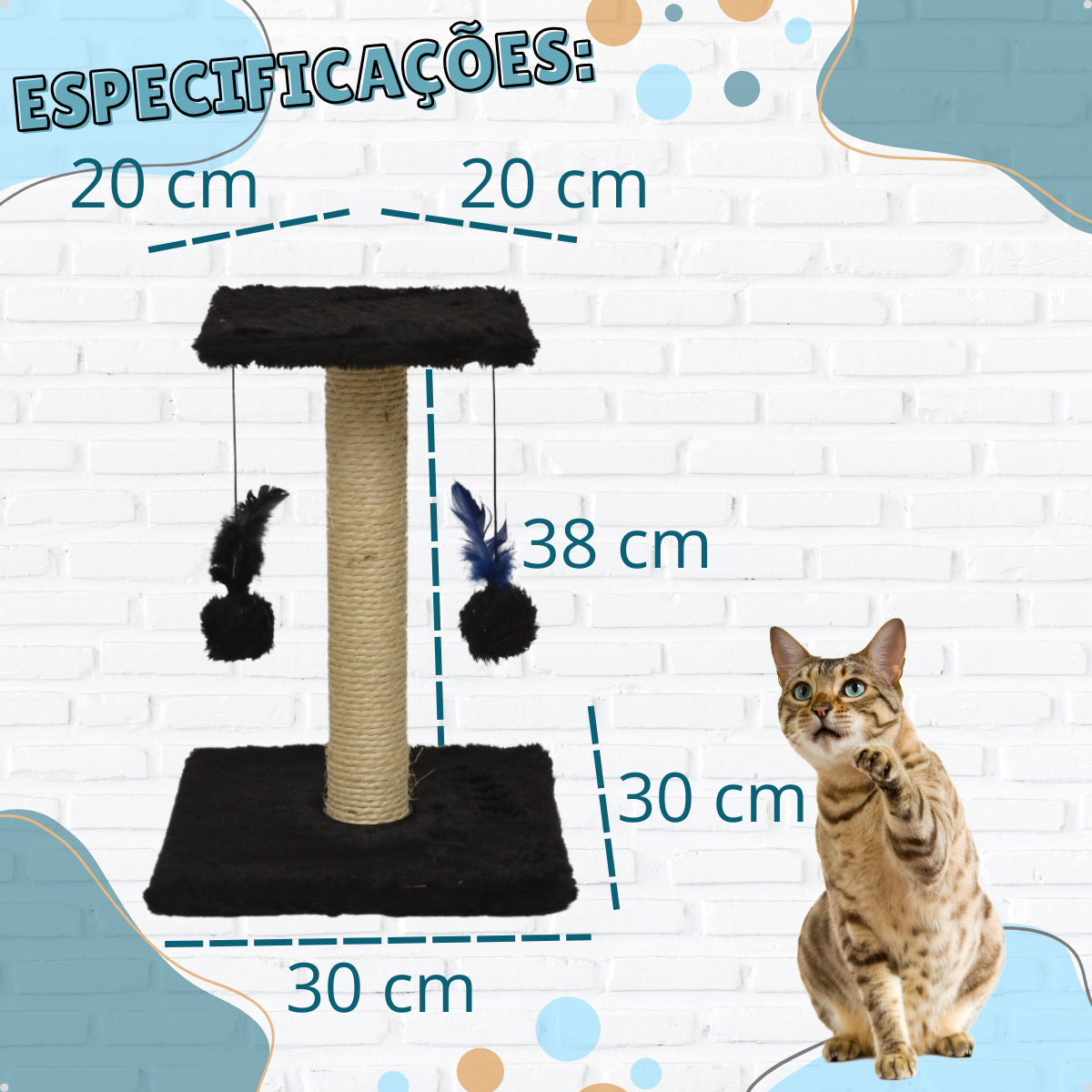 Arranhador para Gatos com Duas Bases e Brinquedos Suspensos - Imagem 5