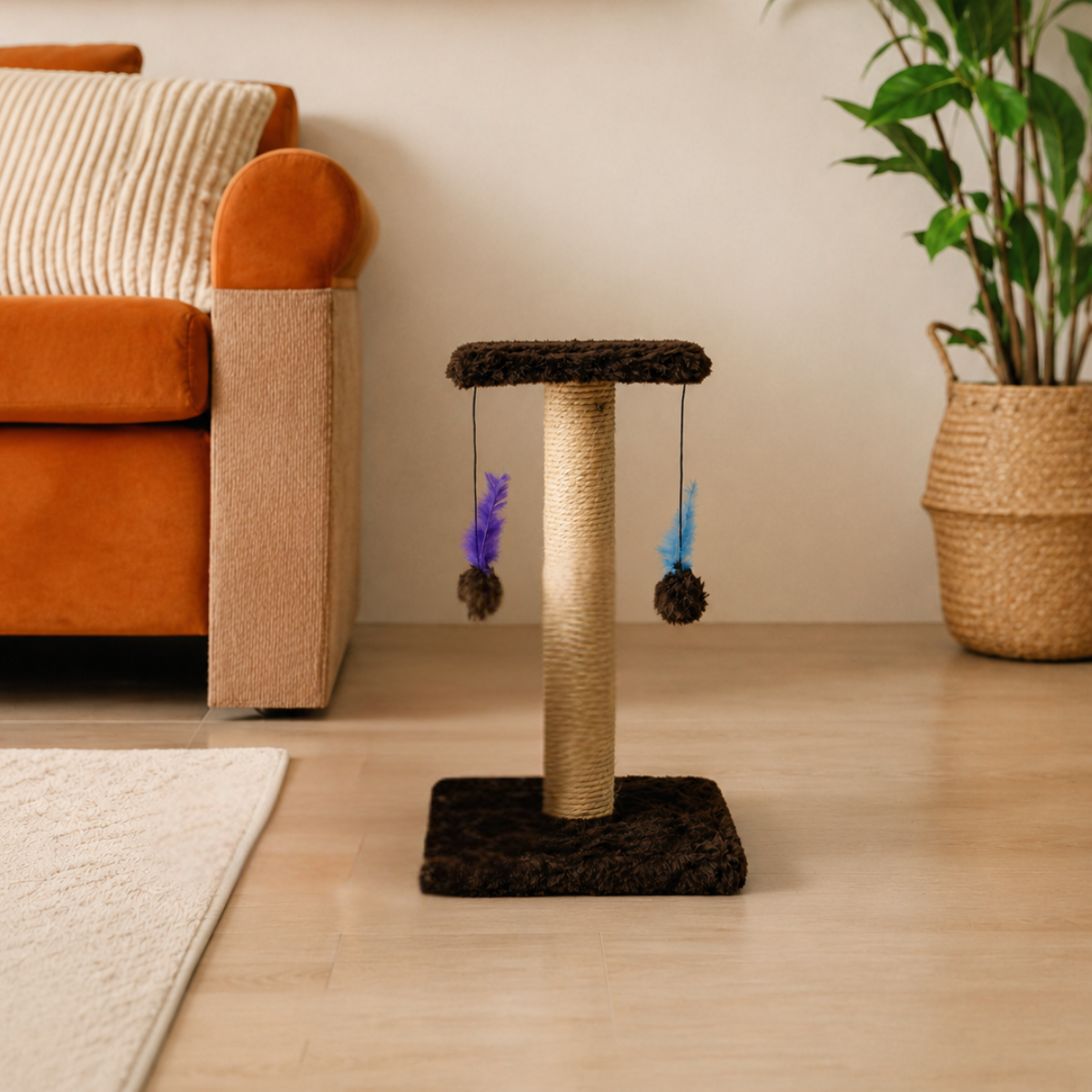 Arranhador para Gatos com Duas Bases e Brinquedos Suspensos - Imagem 3