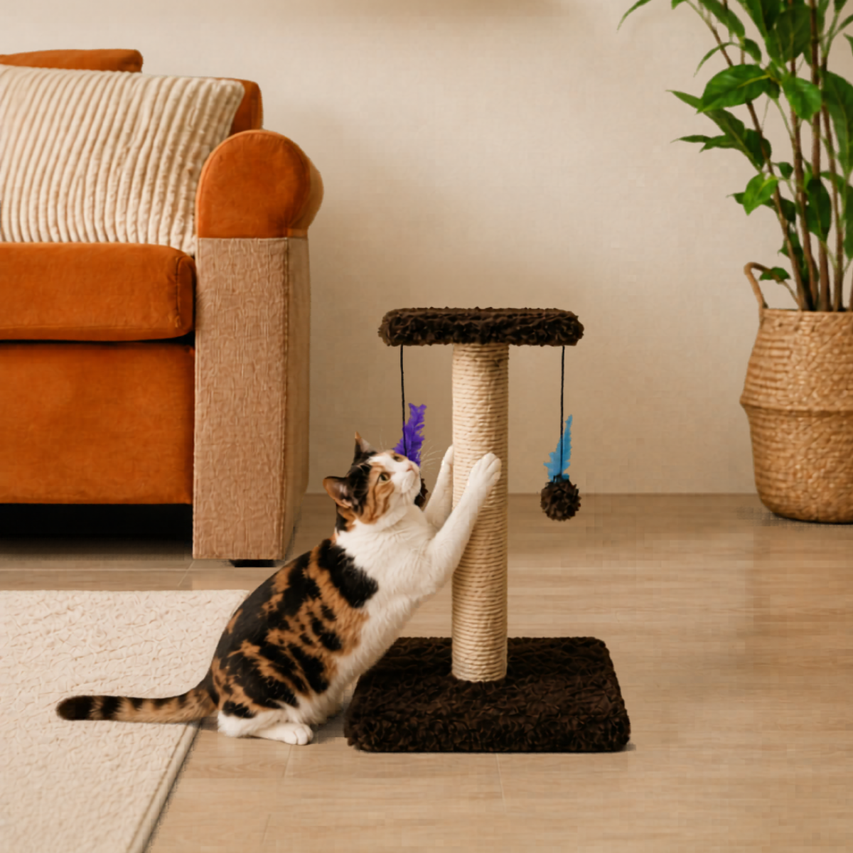 Arranhador para Gatos com Duas Bases e Brinquedos Suspensos - Imagem 4