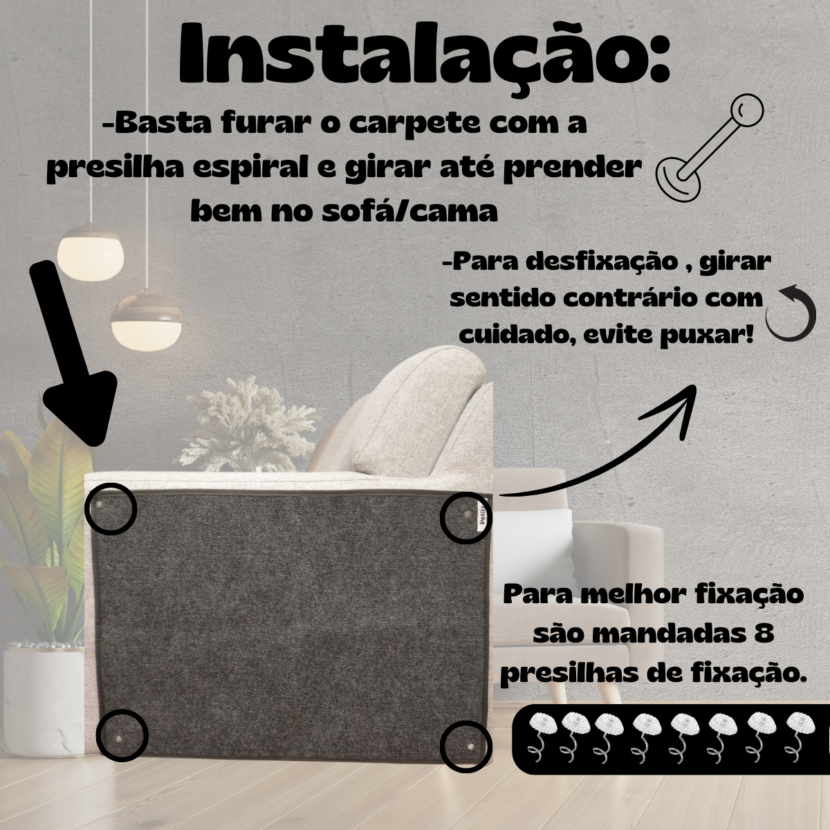 Carpete Arranhador Protetor de Sofá para Gatos com Presilhas - Imagem 12