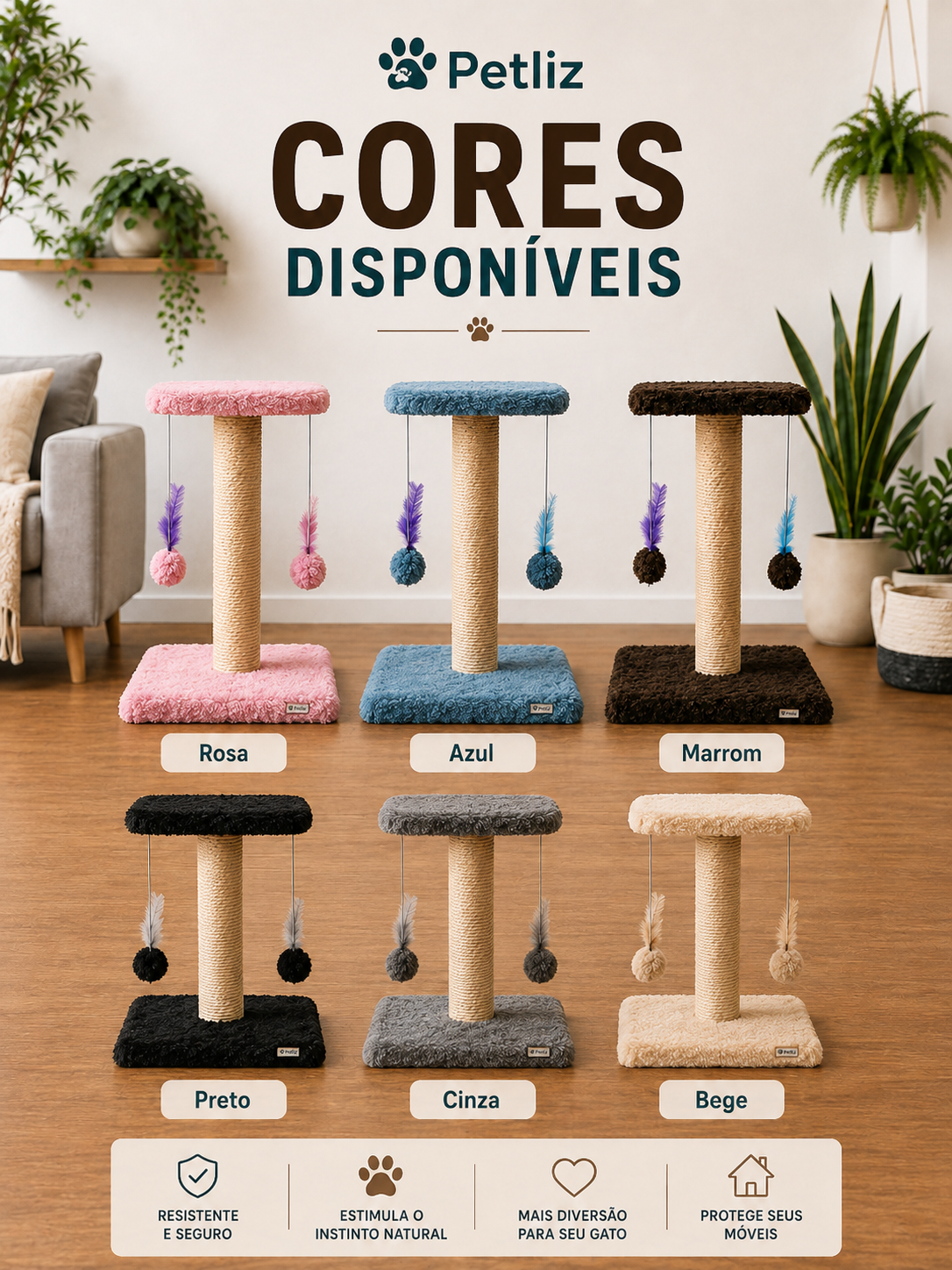 Arranhador para Gatos com Duas Bases e Brinquedos Suspensos - Imagem 3