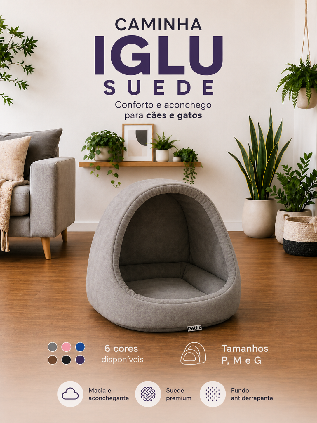 Toca Iglu Pet Acolchoada para Cães e Gatos - Imagem 3