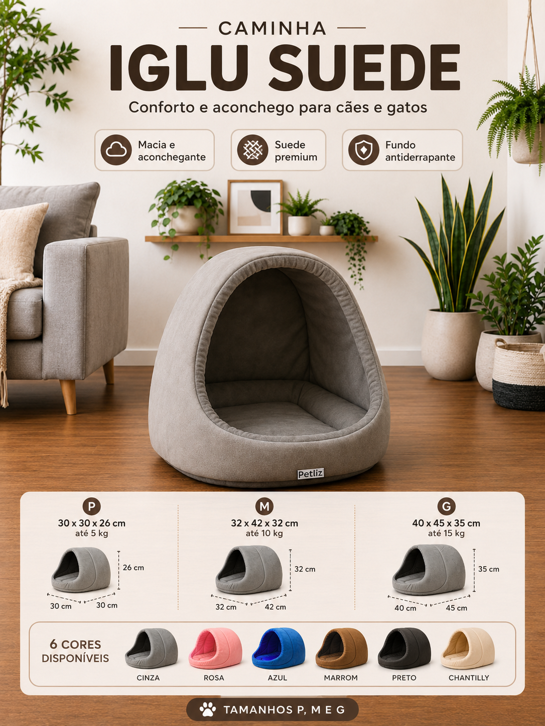 Toca Iglu Pet Acolchoada para Cães e Gatos - Imagem 4