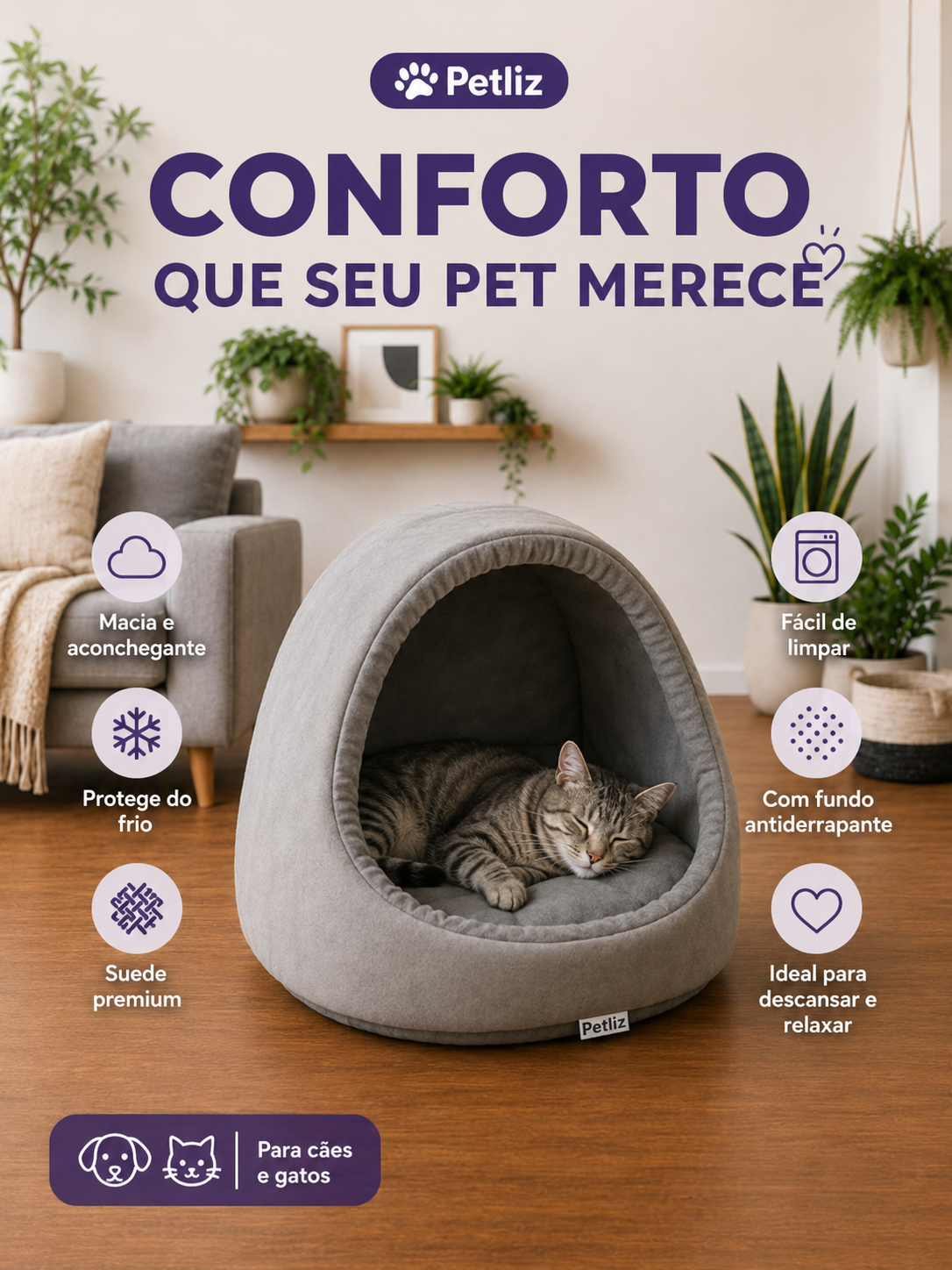Toca Iglu Pet Acolchoada para Cães e Gatos - Imagem 2