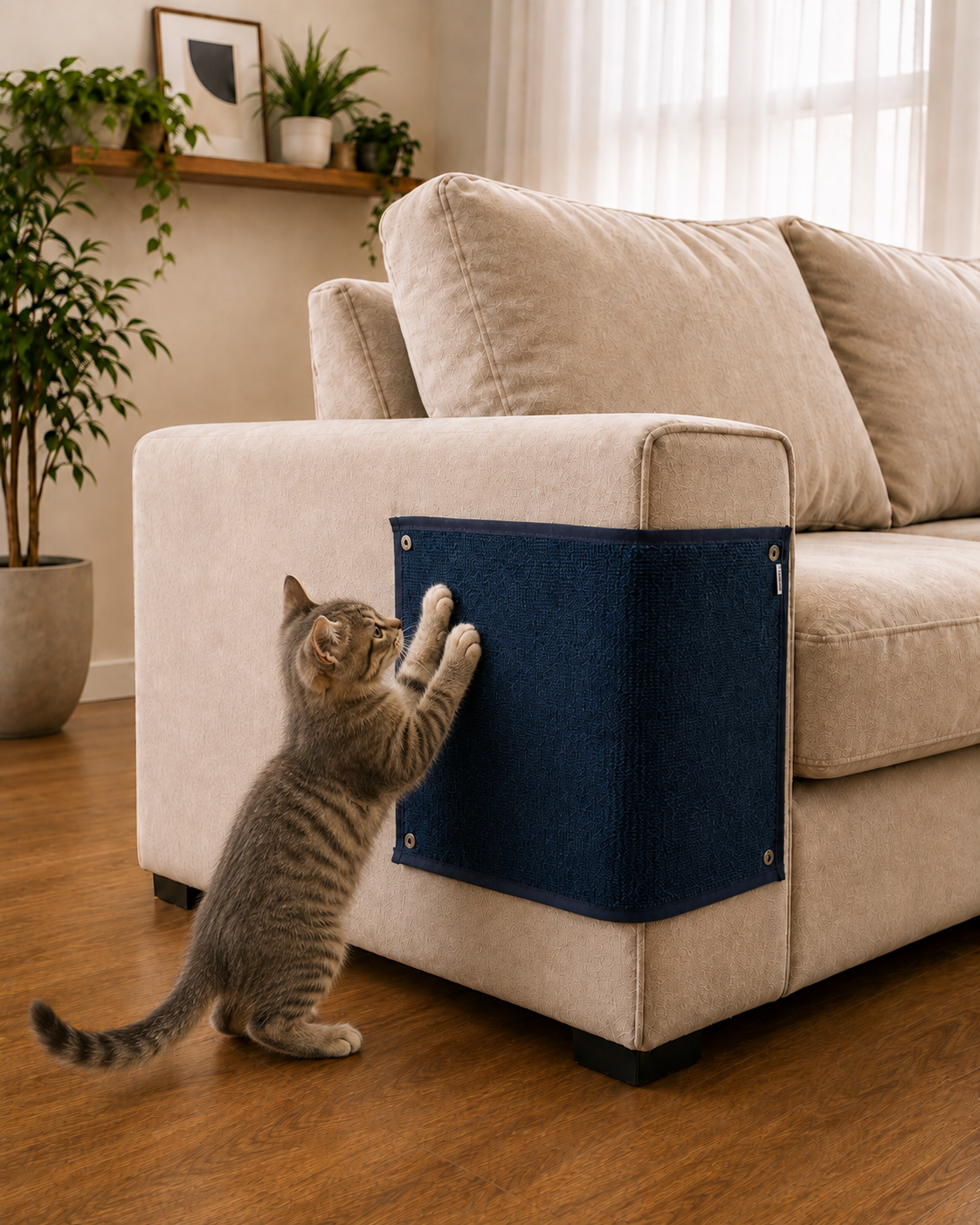 Carpete Arranhador Protetor de Sofá para Gatos com Presilhas - Imagem 2