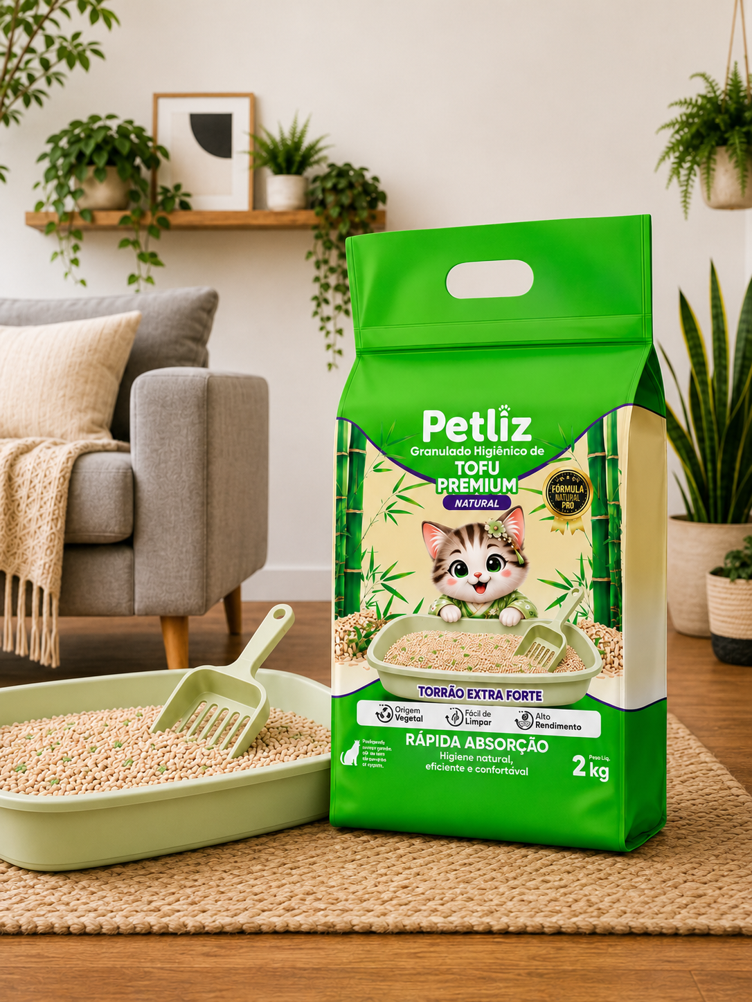 Granulado Petliz Tofu Premium Natural 2kg - Imagem 2