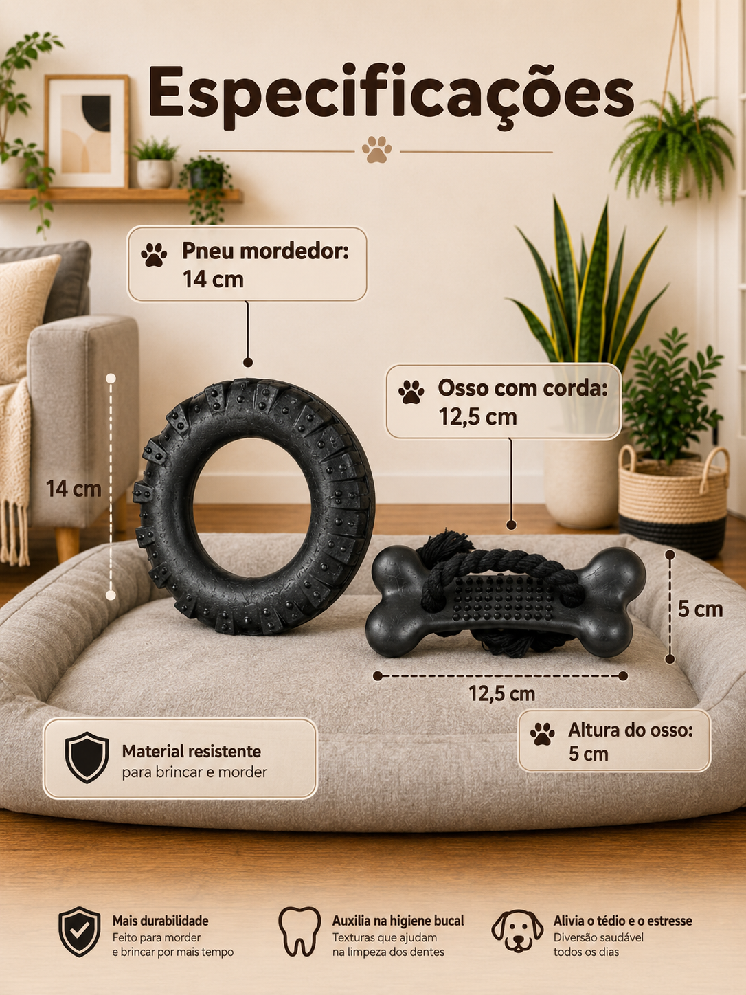 Kit Pneu de Borracha + Ossinho Mordedor para Cães – Tamanho G - Imagem 3