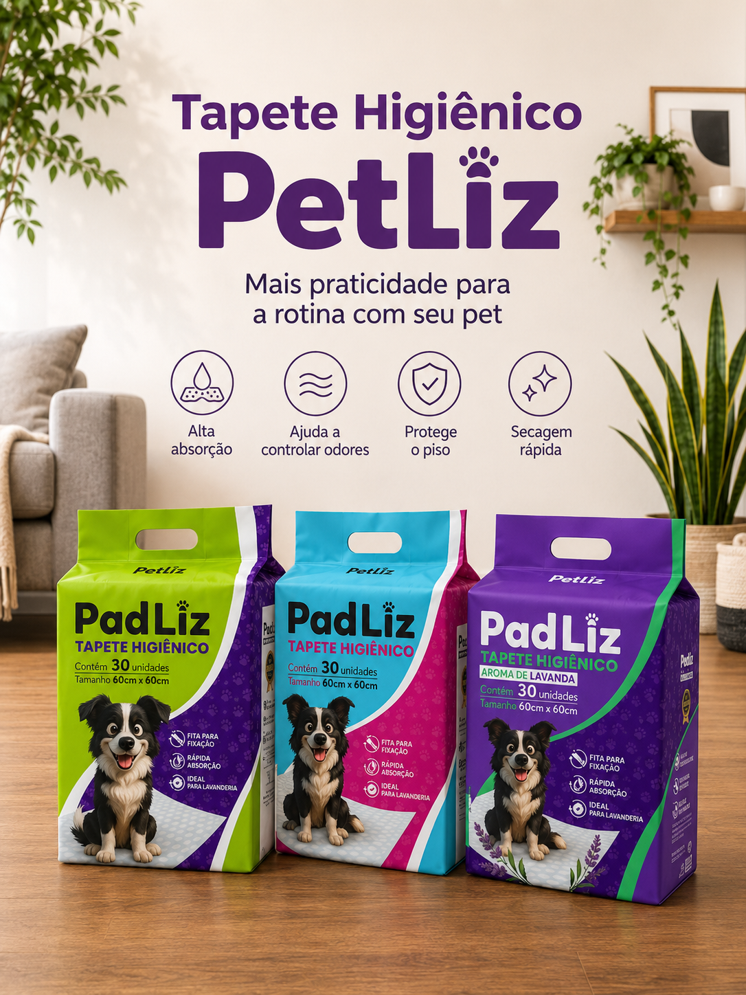 Tapete Higiênico Petliz PadLiz Premium 60x60cm – 30 Unidades - Imagem 7