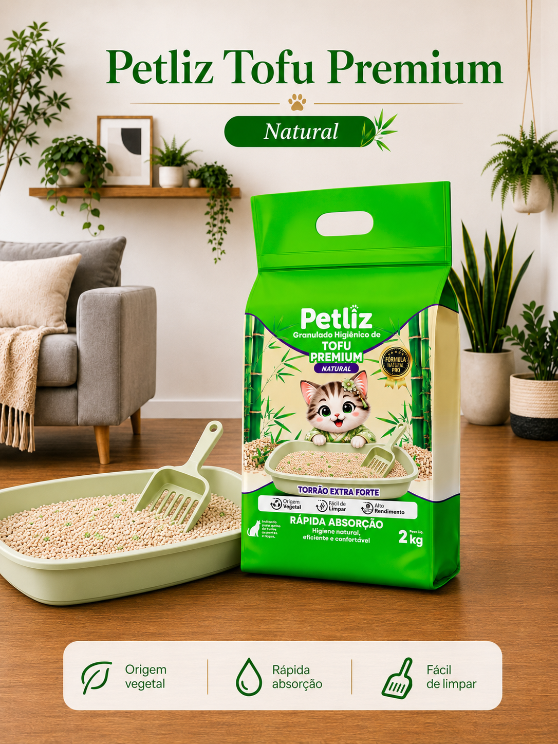 Granulado Petliz Tofu Premium Natural 2kg - Imagem 3