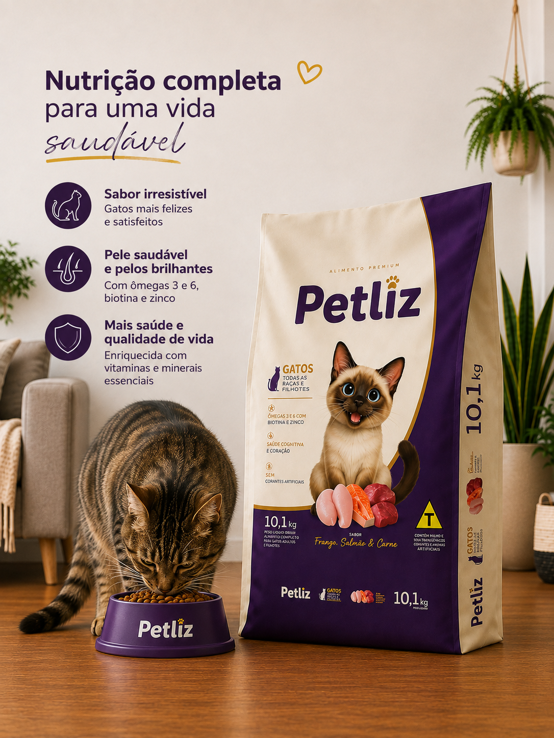 Ração Petliz Premium para Gatos Adultos e Filhotes 10,1 kg - Imagem 3