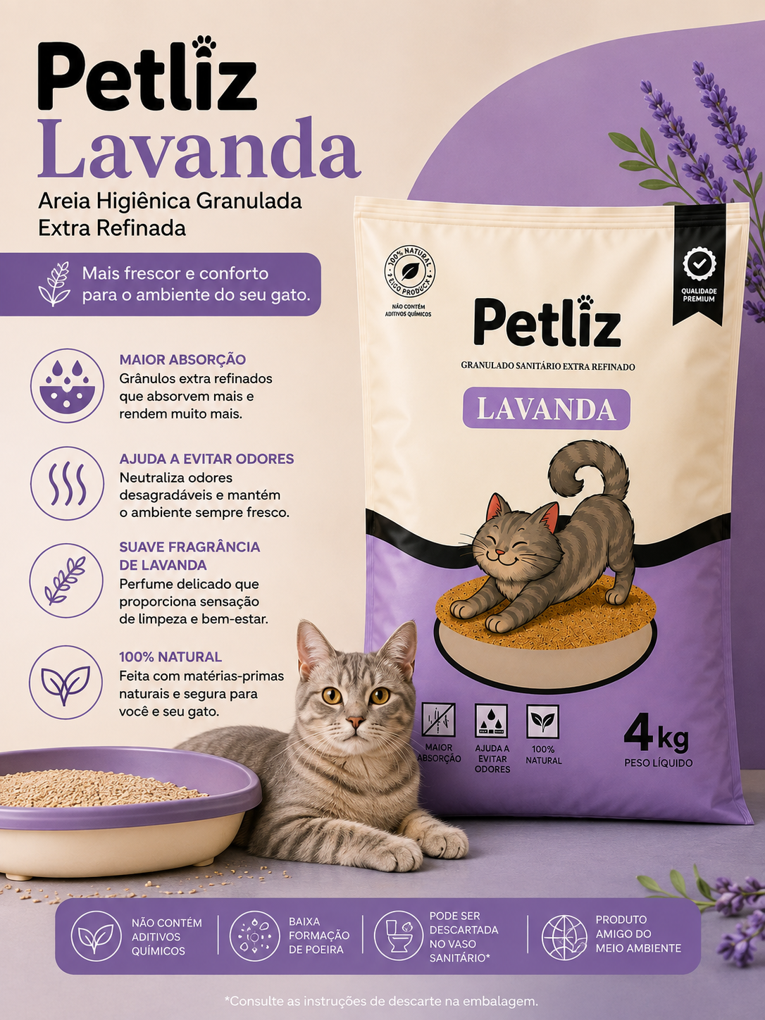 Areia Higiênica Petliz Lavanda 4 kg - Imagem 4