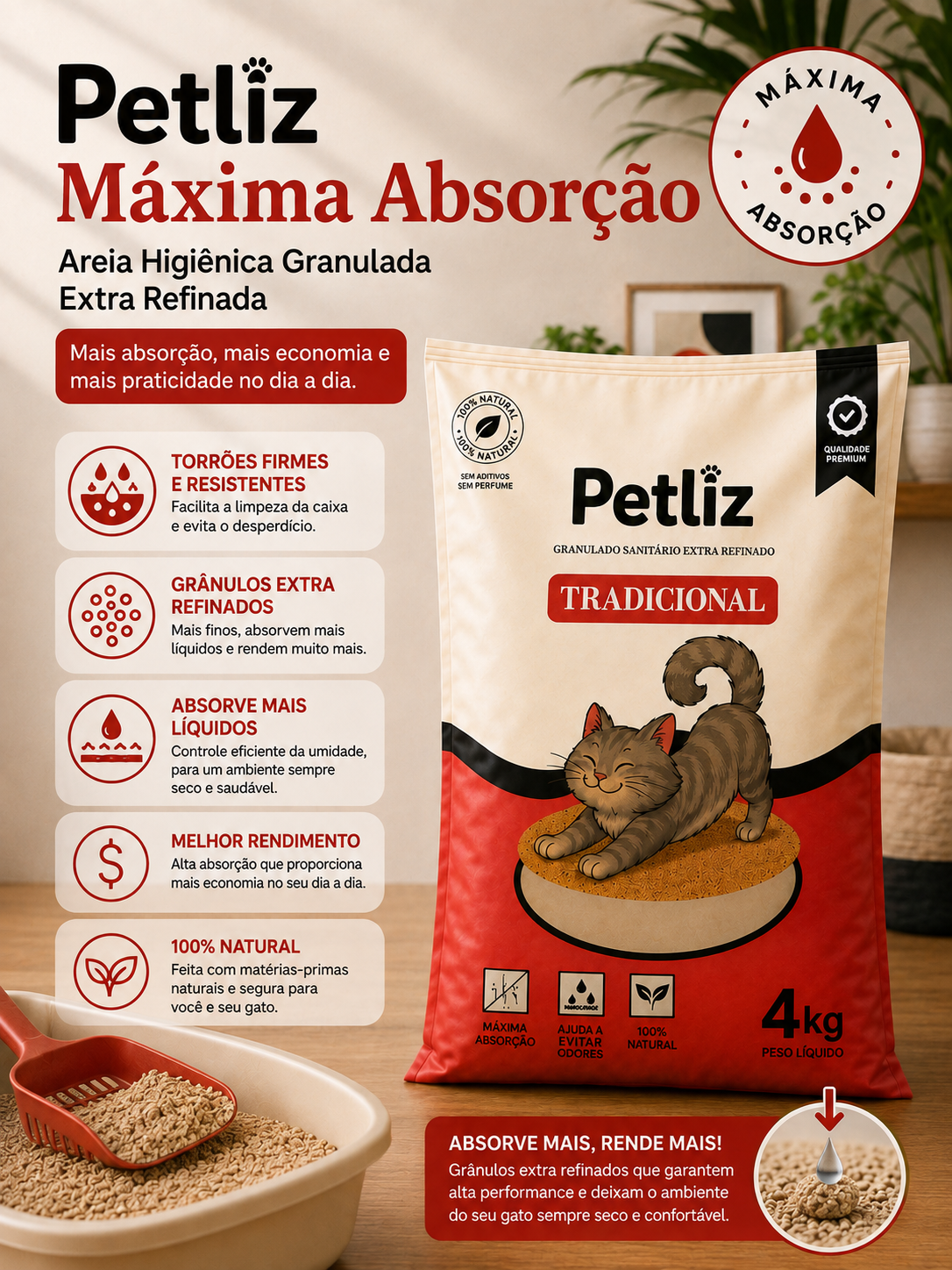 Areia Higiênica Petliz Tradicional 4 kg - Imagem 4