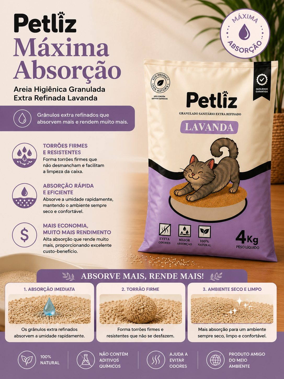 Areia Higiênica Petliz Lavanda 4 kg - Imagem 5