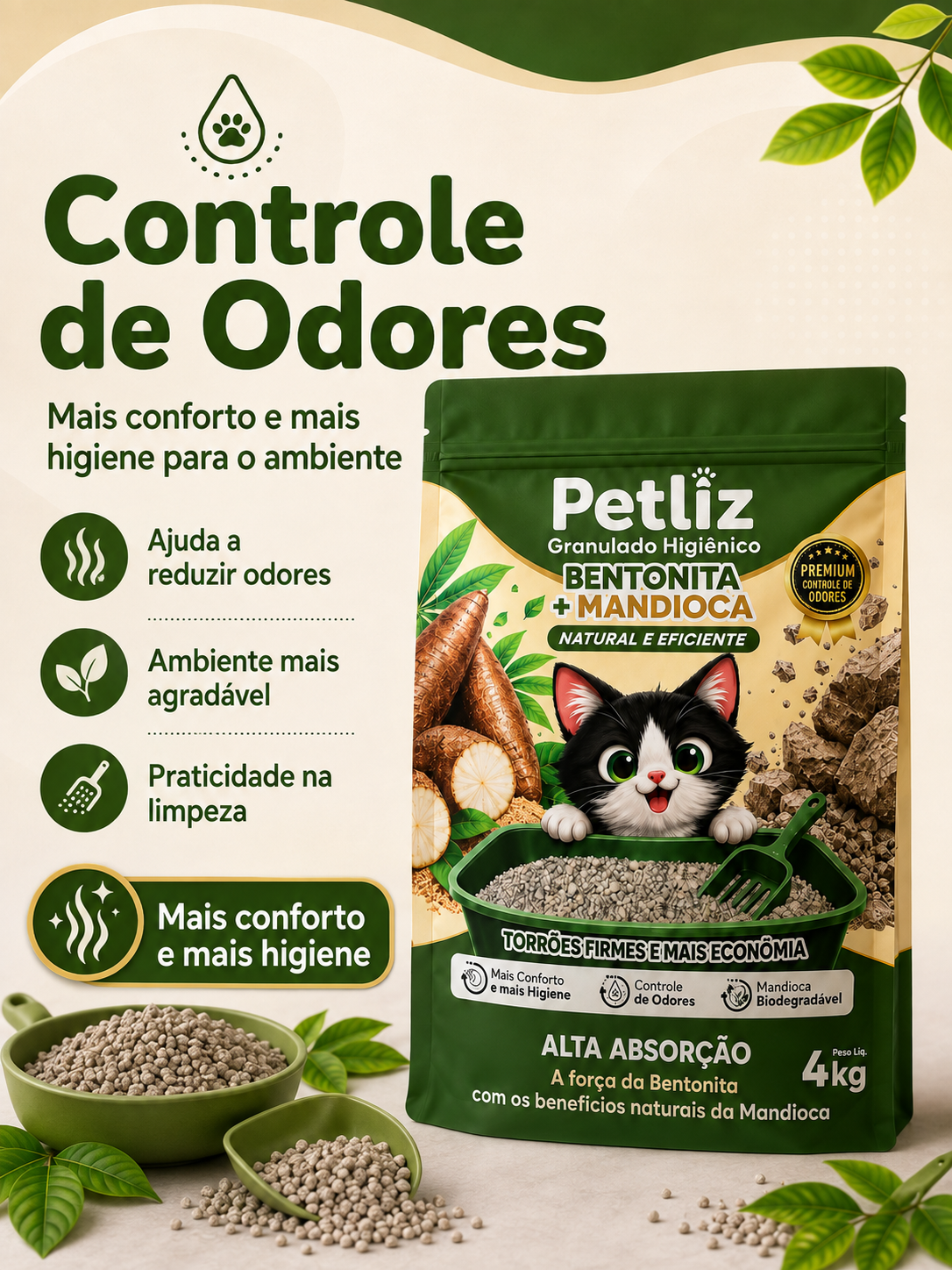 Areia Petliz Bentonita + Mandioca 4kg - Imagem 4