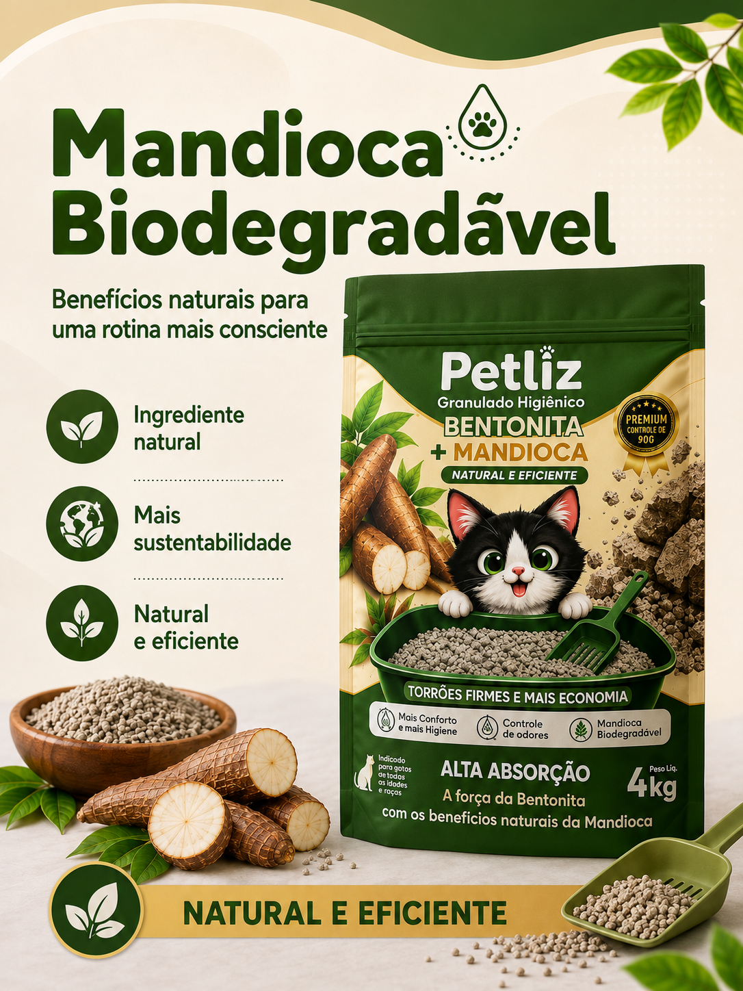 Areia Petliz Bentonita + Mandioca 4kg - Imagem 5