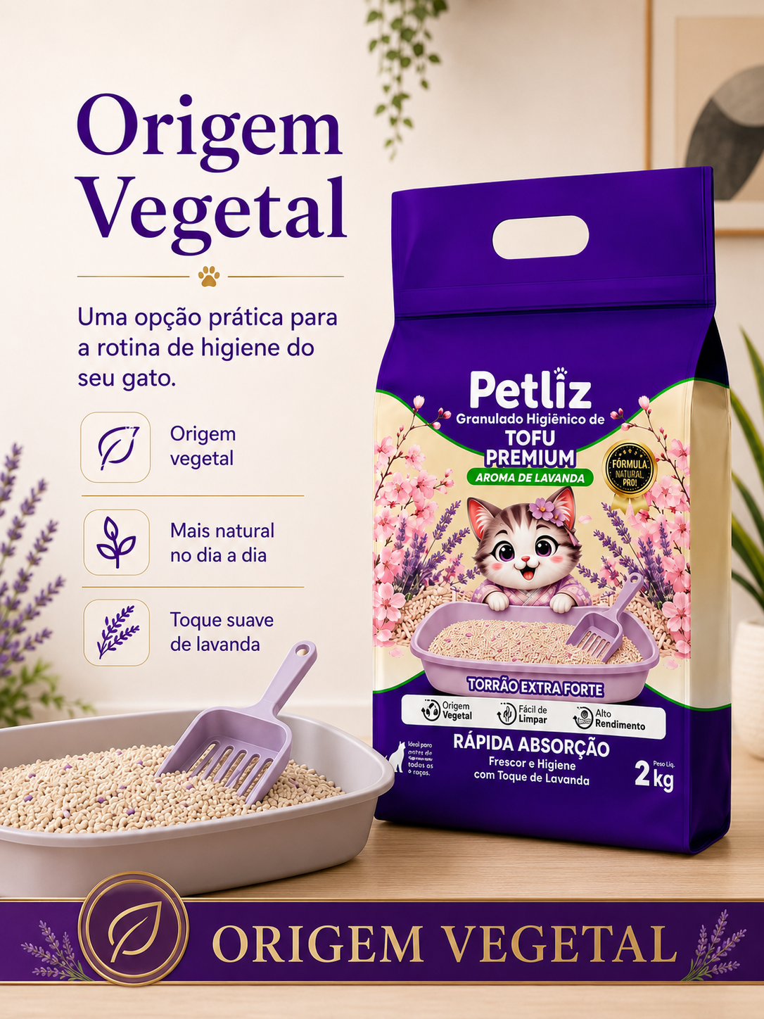 Granulado Petliz Tofu Premium Lavanda 2kg - Imagem 4