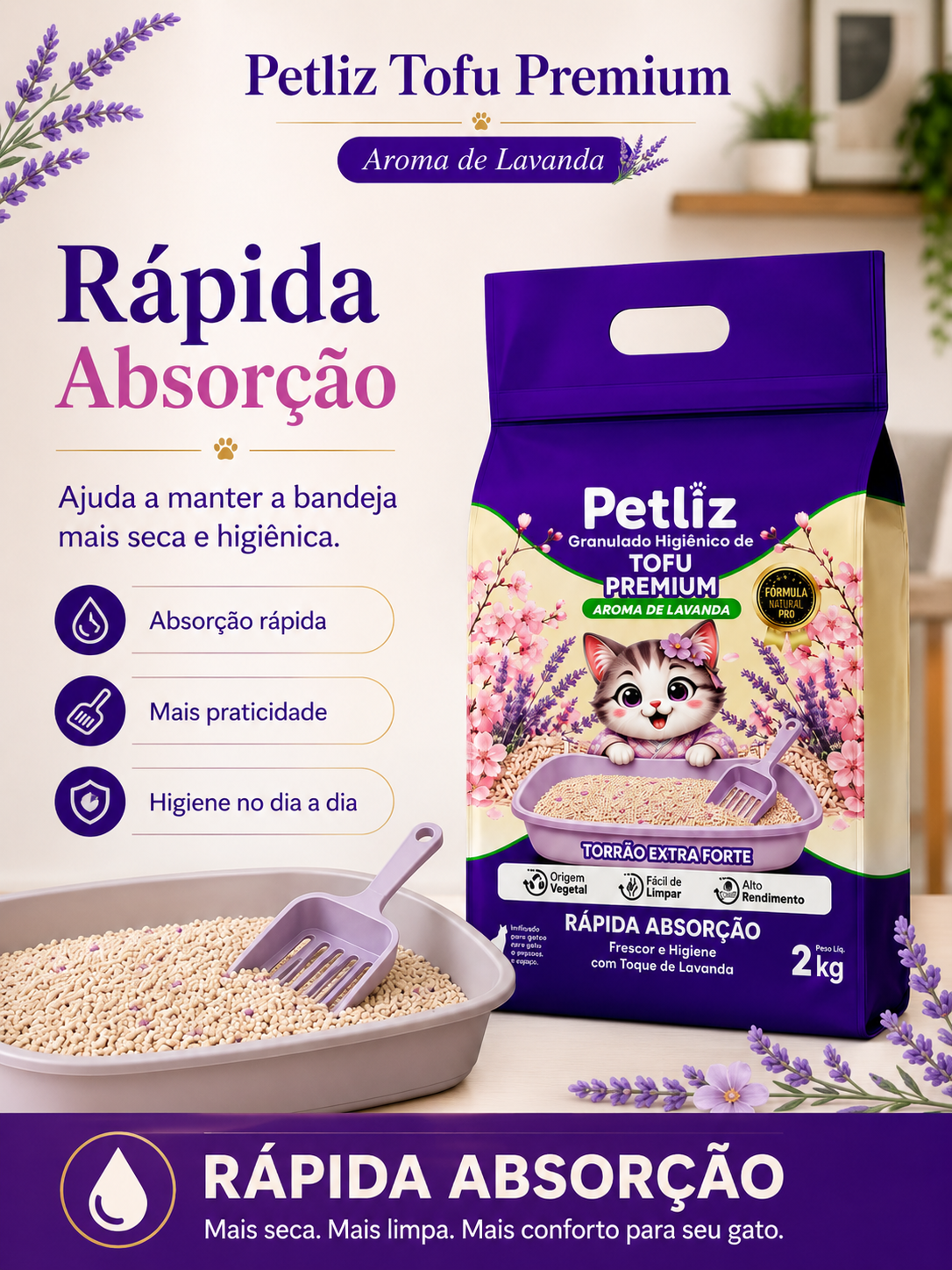 Granulado Petliz Tofu Premium Lavanda 2kg - Imagem 5
