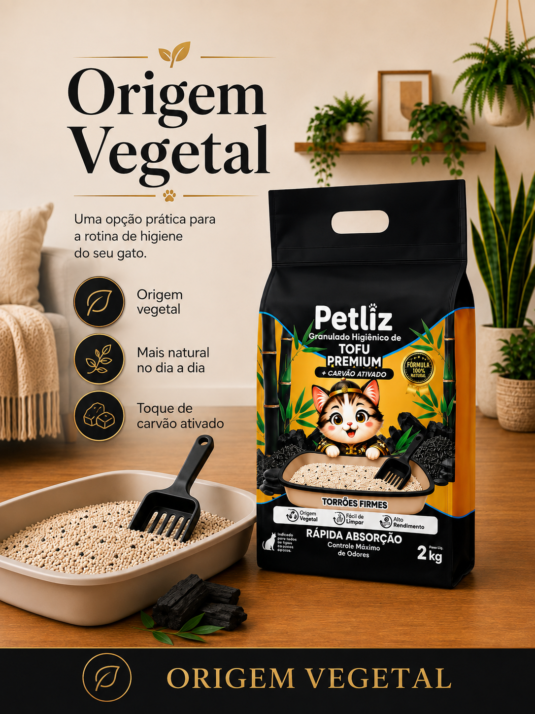 Granulado Petliz Tofu Premium + Carvão 2kg - Imagem 3
