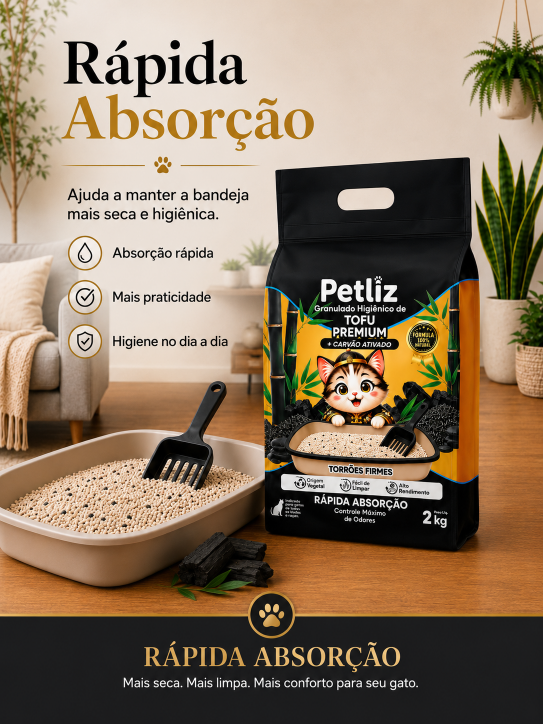 Granulado Petliz Tofu Premium + Carvão 2kg - Imagem 4