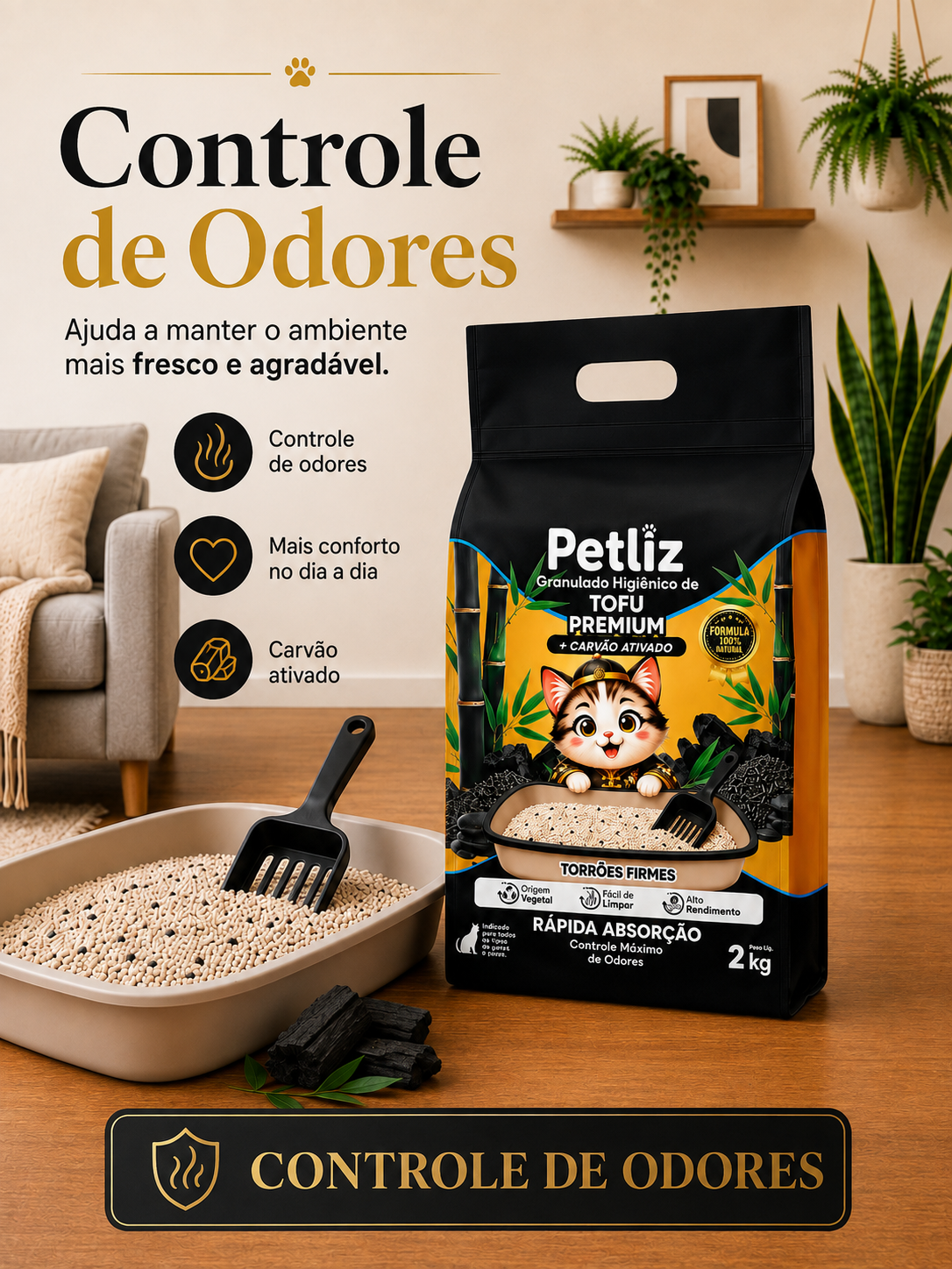 Granulado Petliz Tofu Premium + Carvão 2kg - Imagem 5