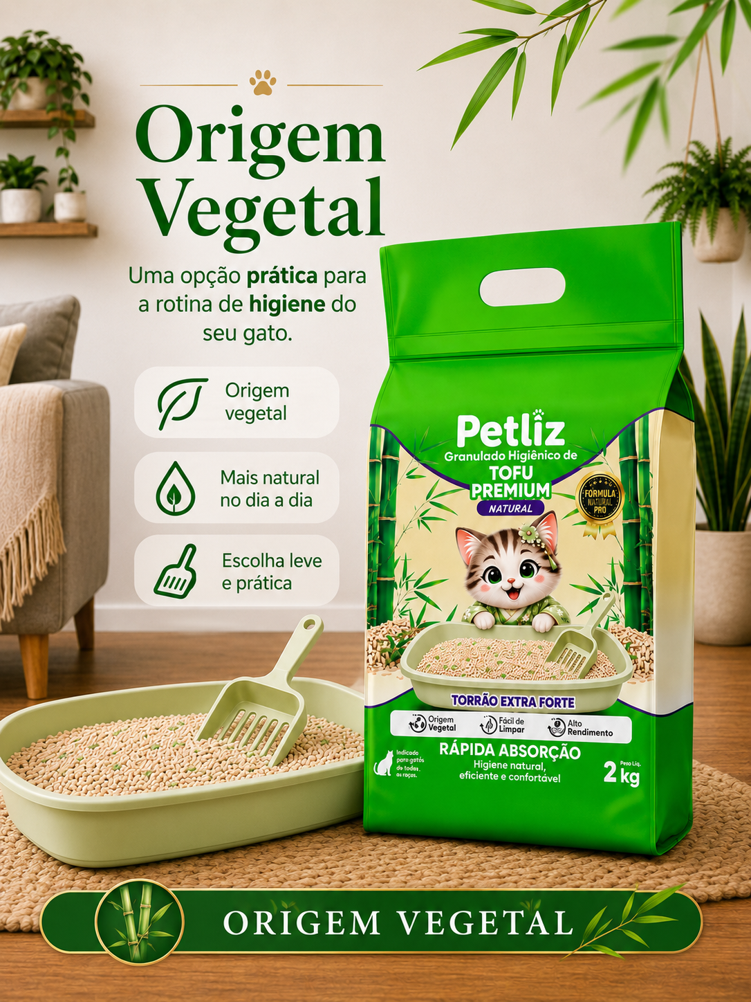 Granulado Petliz Tofu Premium Natural 2kg - Imagem 4