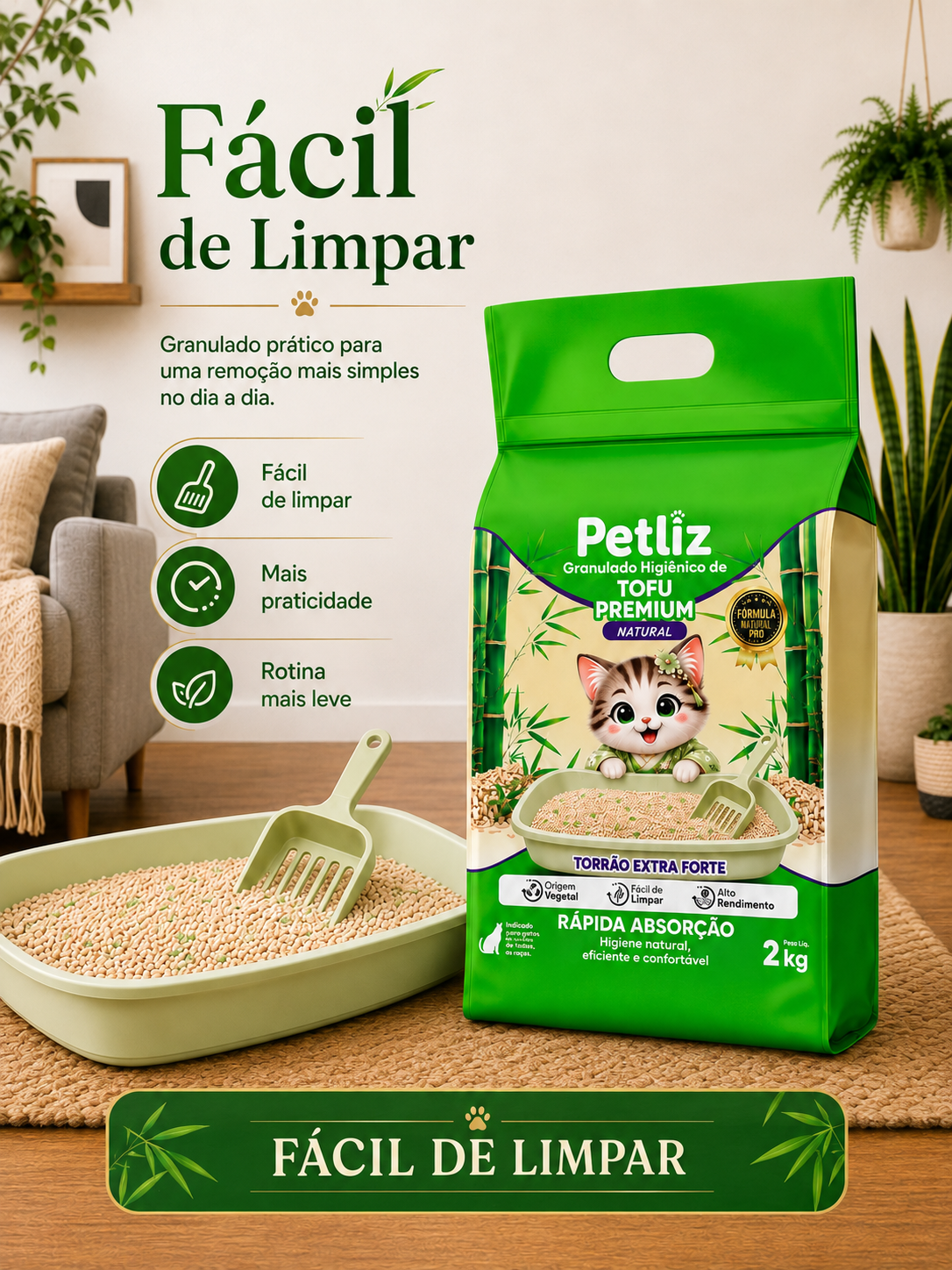 Granulado Petliz Tofu Premium Natural 2kg - Imagem 5