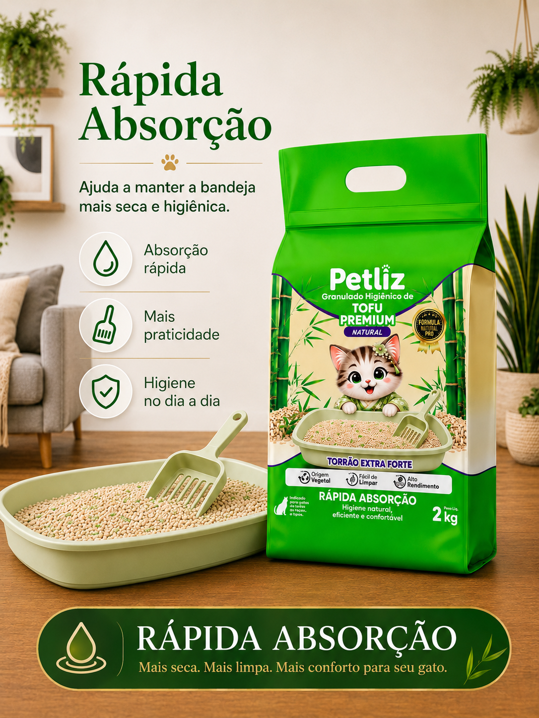 Granulado Petliz Tofu Premium Natural 2kg - Imagem 6
