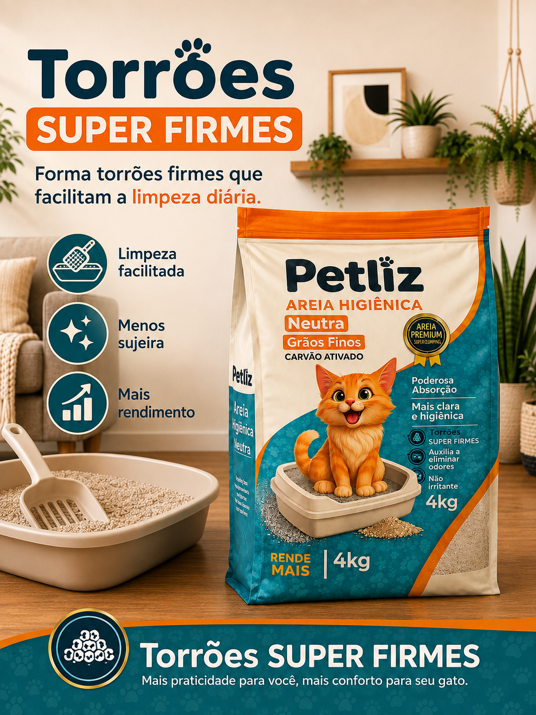 Areia Petliz Neutra Grãos Finos 4kg - Imagem 4