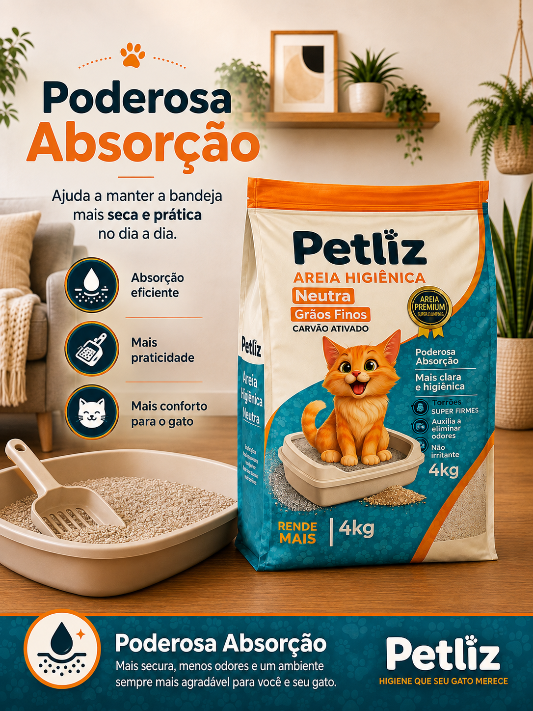 Areia Petliz Neutra Grãos Finos 4kg - Imagem 5