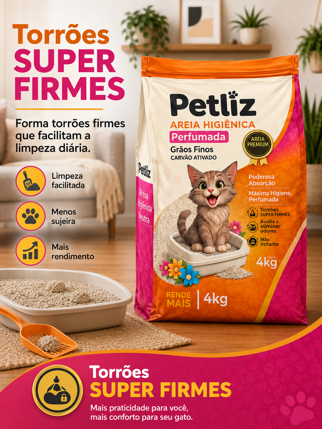 Areia Petliz Perfumada Grãos Finos 4kg - Imagem 4