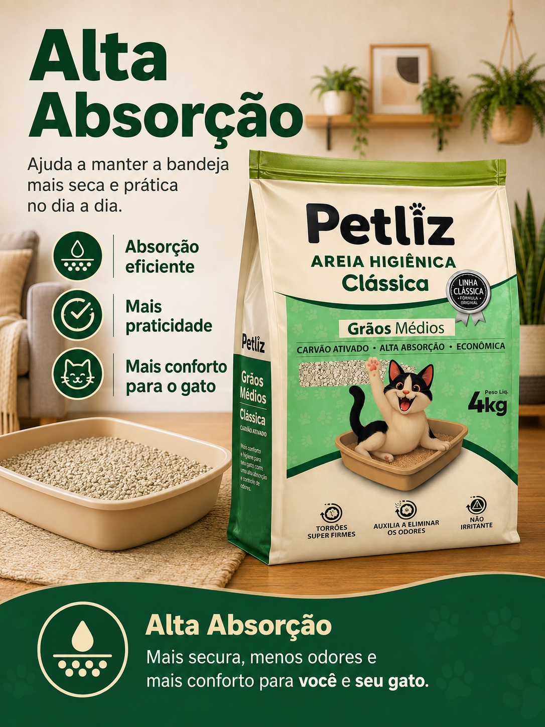 Areia Petliz Clássica Grãos Médios 4kg - Imagem 4