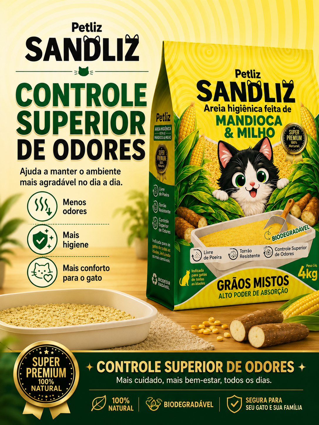 Areia Petliz Sandliz Mandioca + Milho Grãos Mistos - Imagem 3