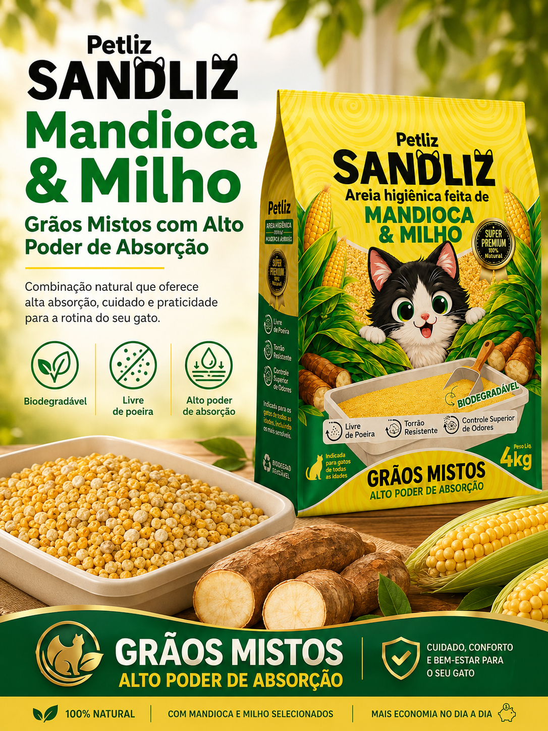 Areia Petliz Sandliz Mandioca + Milho Grãos Mistos - Imagem 5
