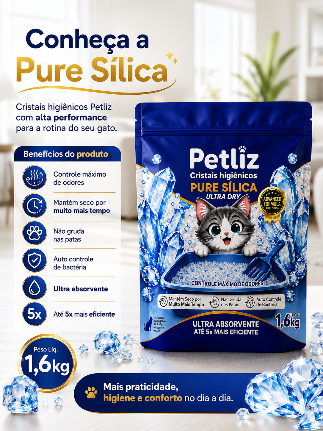 Areia Petliz Pure Sílica Ultra Dry 1,6kg - Imagem 2