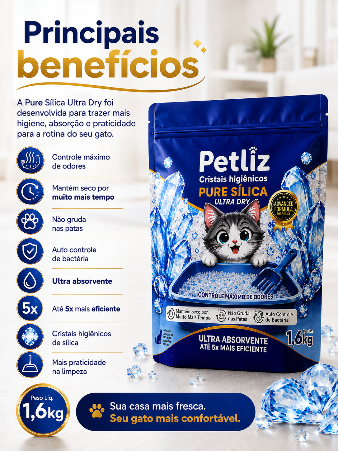 Areia Petliz Pure Sílica Ultra Dry 1,6kg - Imagem 3