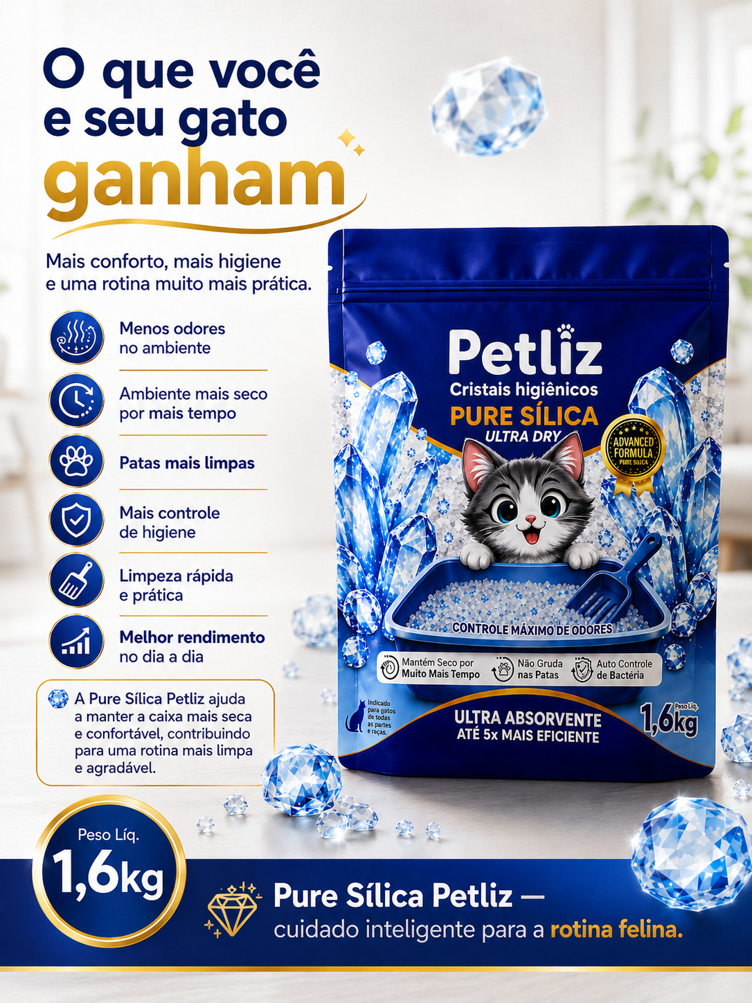 Areia Petliz Pure Sílica Ultra Dry 1,6kg - Imagem 4
