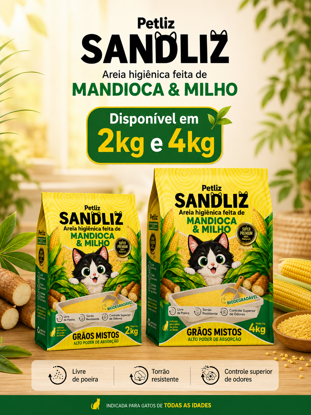 Areia Petliz Sandliz Mandioca + Milho Grãos Mistos - Imagem 2