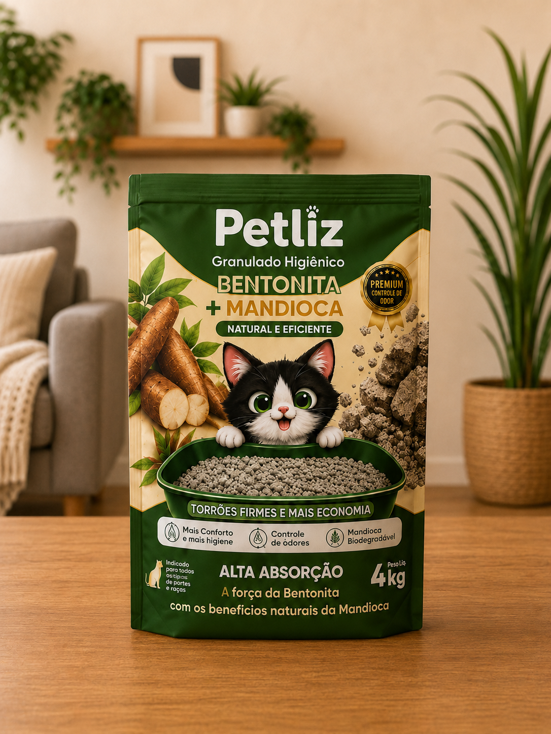 Areia Petliz Bentonita + Mandioca 4kg
