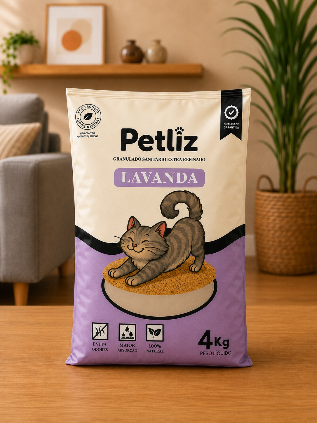 Areia Higiênica Petliz Lavanda 4 kg