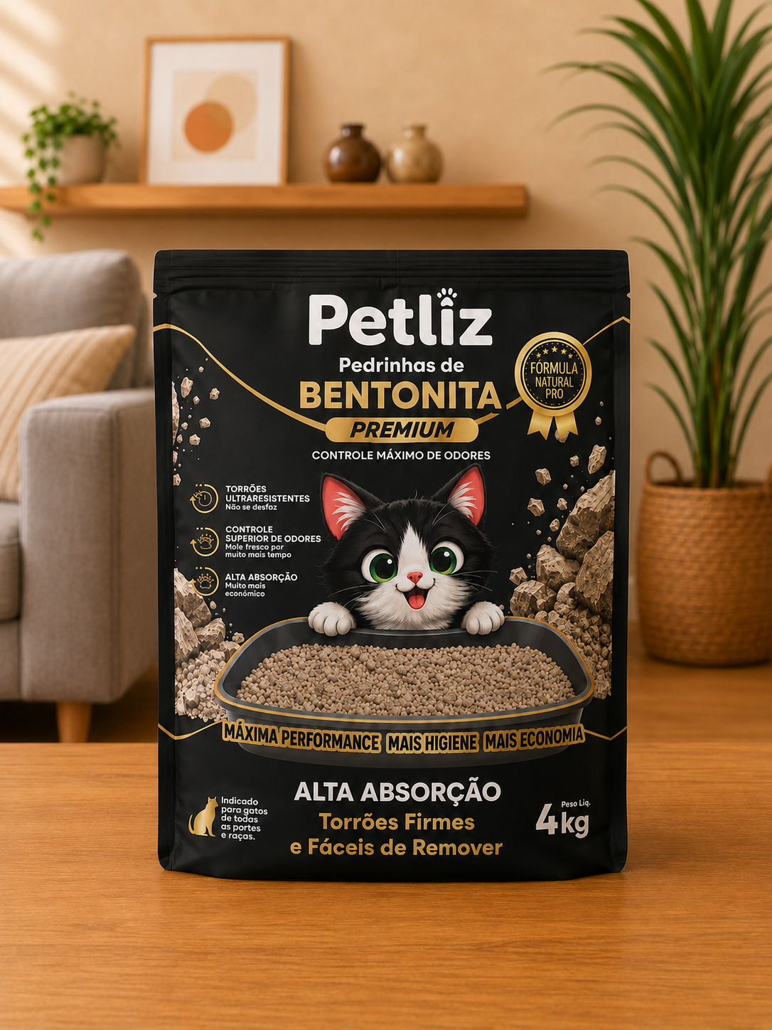Areia Petliz Bentonita Premium 4kg