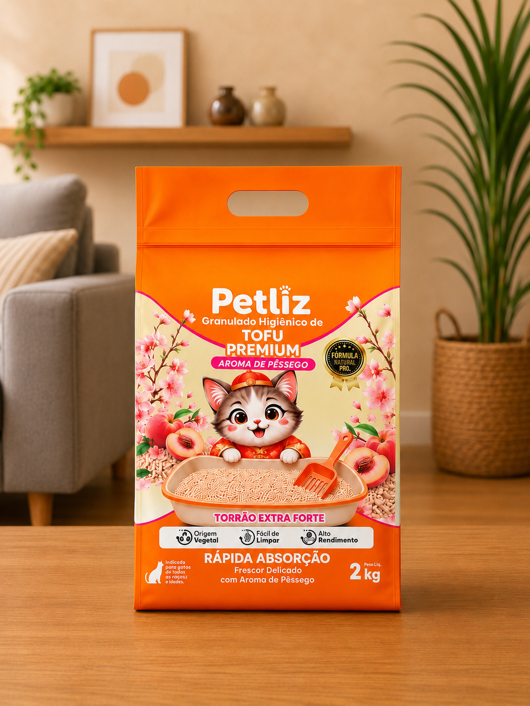 Granulado Petliz Tofu Premium Pêssego 2kg