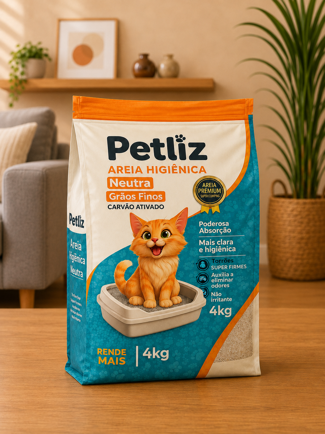 Areia Petliz Neutra Grãos Finos 4kg