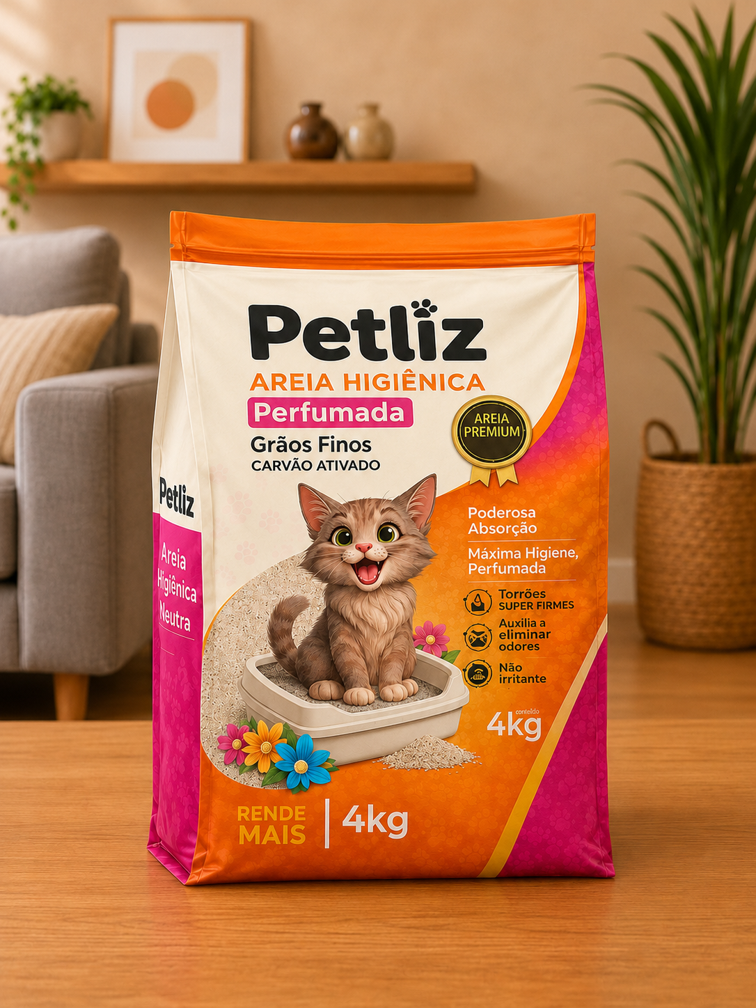 Areia Petliz Perfumada Grãos Finos 4kg