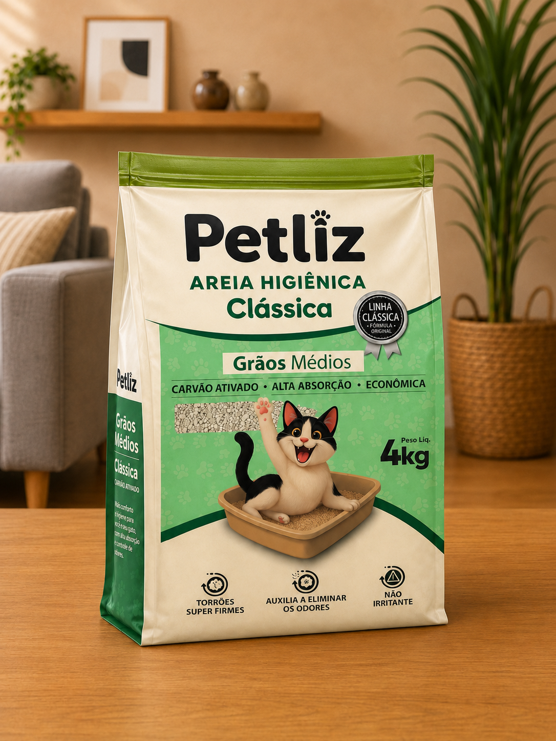Areia Petliz Clássica Grãos Médios 4kg