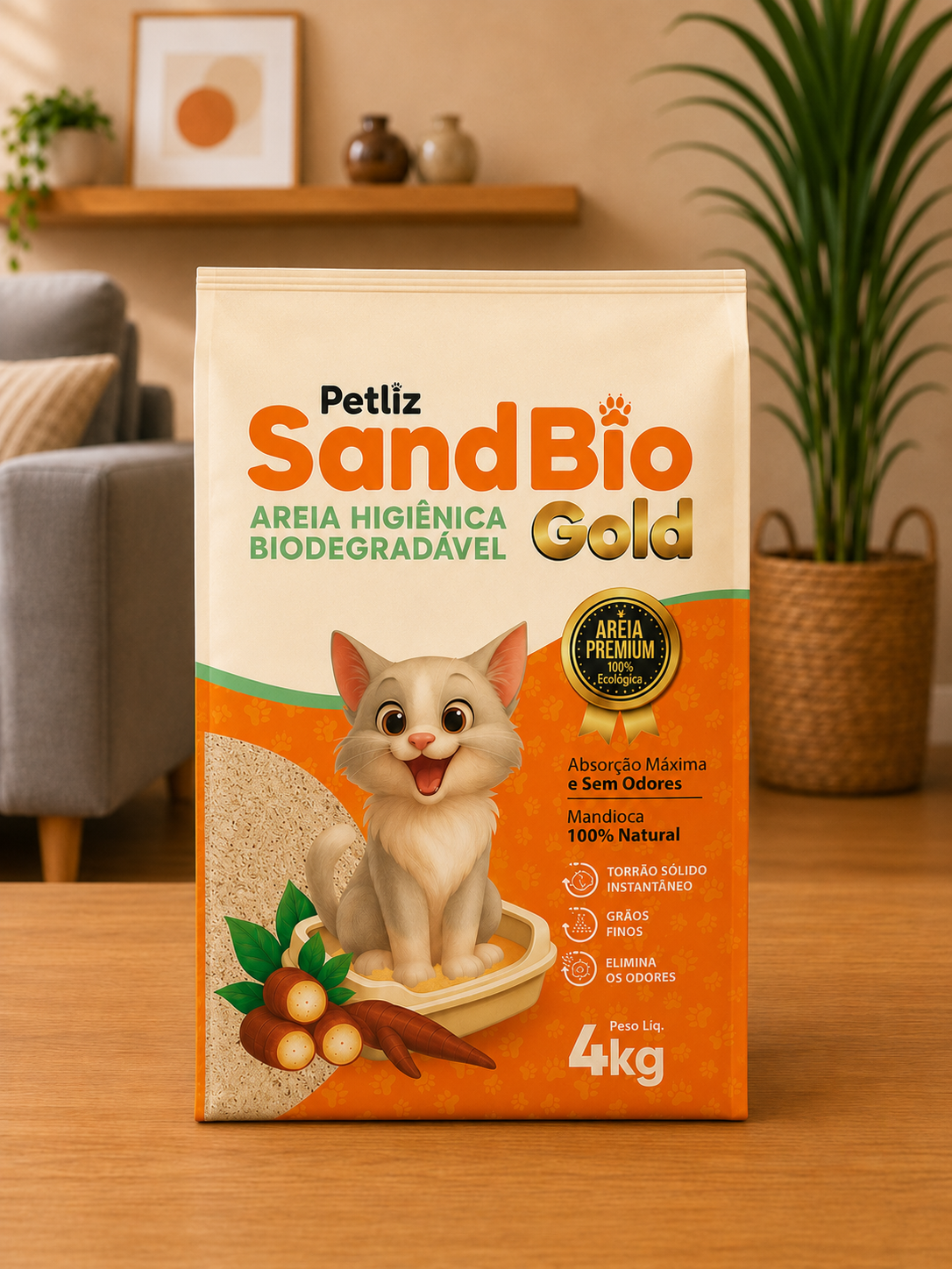Areia Petliz SandBio Gold Mandioca 4kg