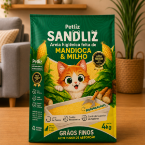 Areia Petliz Sandliz Mandioca + Milho Grãos Finos