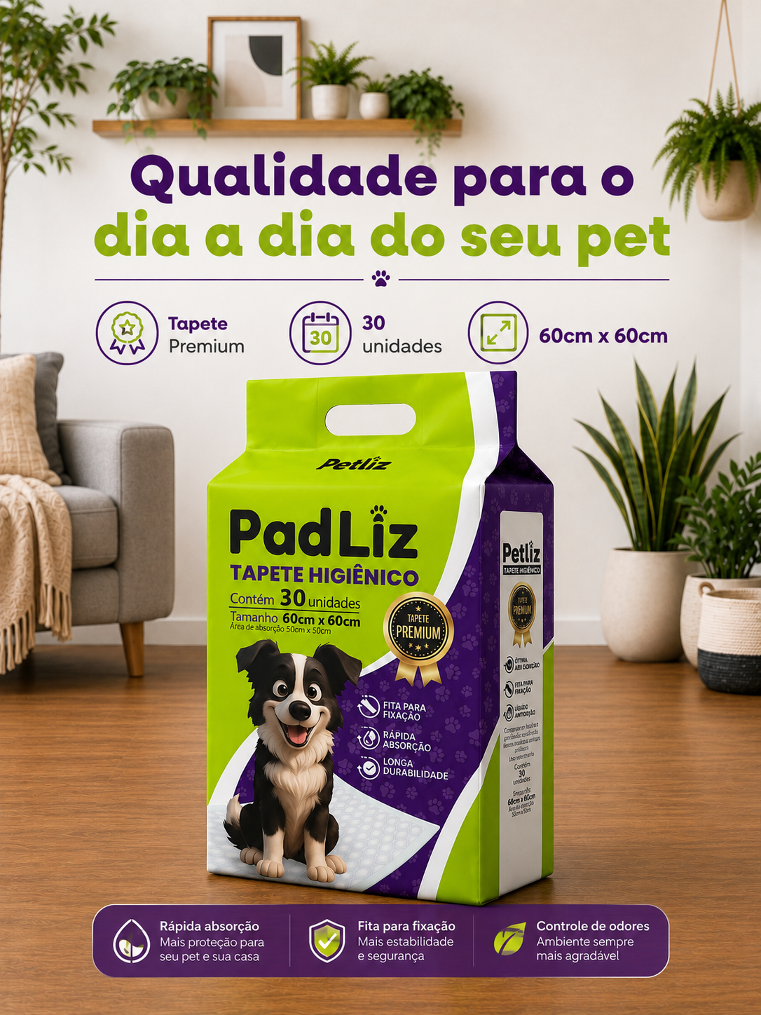 Tapete Higiênico Petliz PadLiz Premium 60x60cm – 30 Unidades - Imagem 3