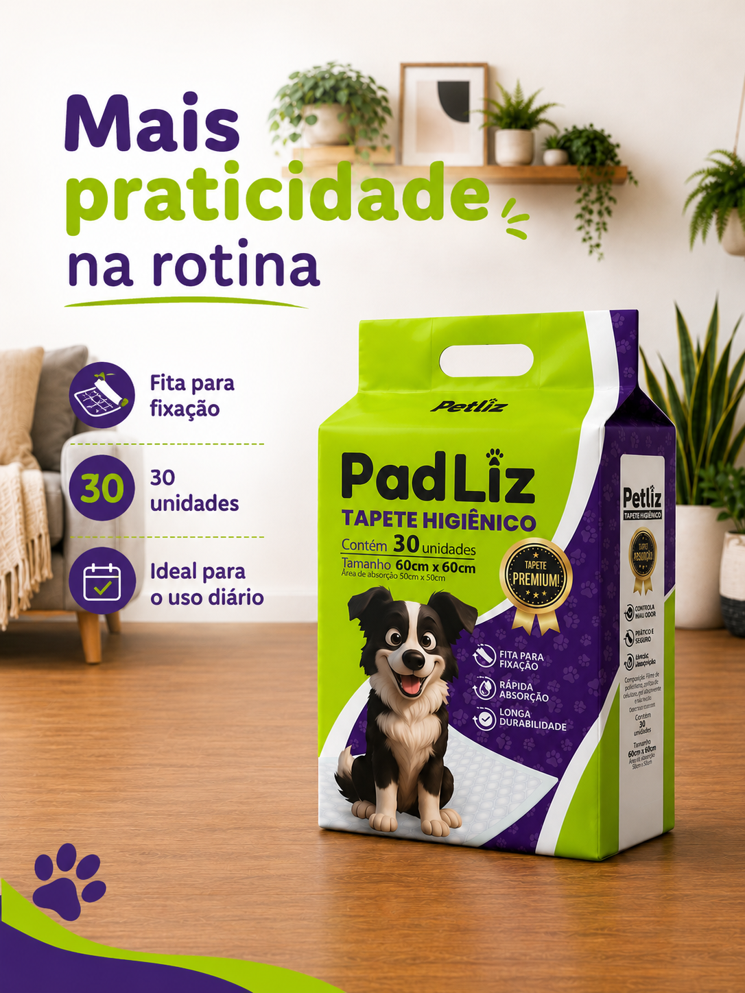 Tapete Higiênico Petliz PadLiz Premium 60x60cm – 30 Unidades - Imagem 5