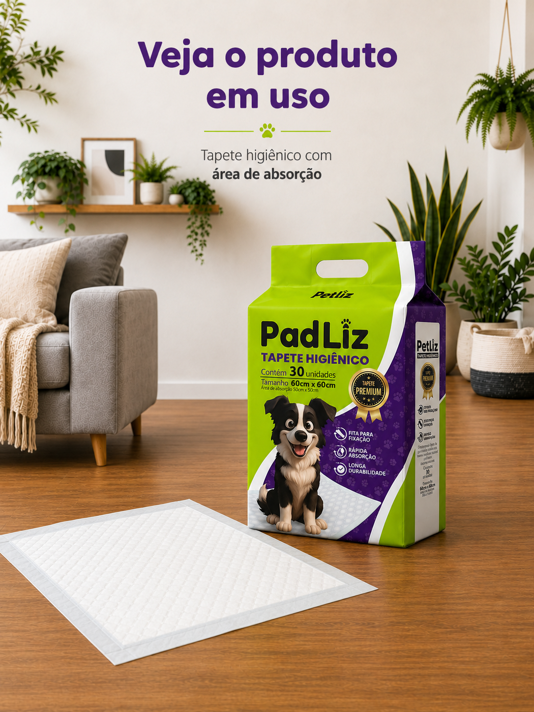 Tapete Higiênico Petliz PadLiz Premium 60x60cm – 30 Unidades - Imagem 2